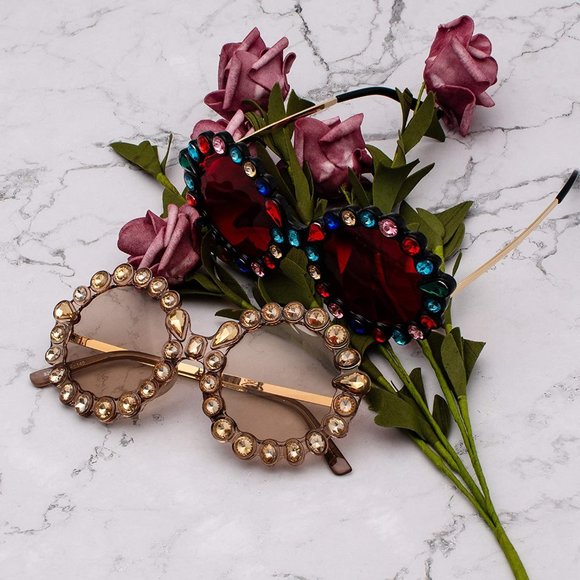 Women Big Rhinestone Sunglasses Oversized Round